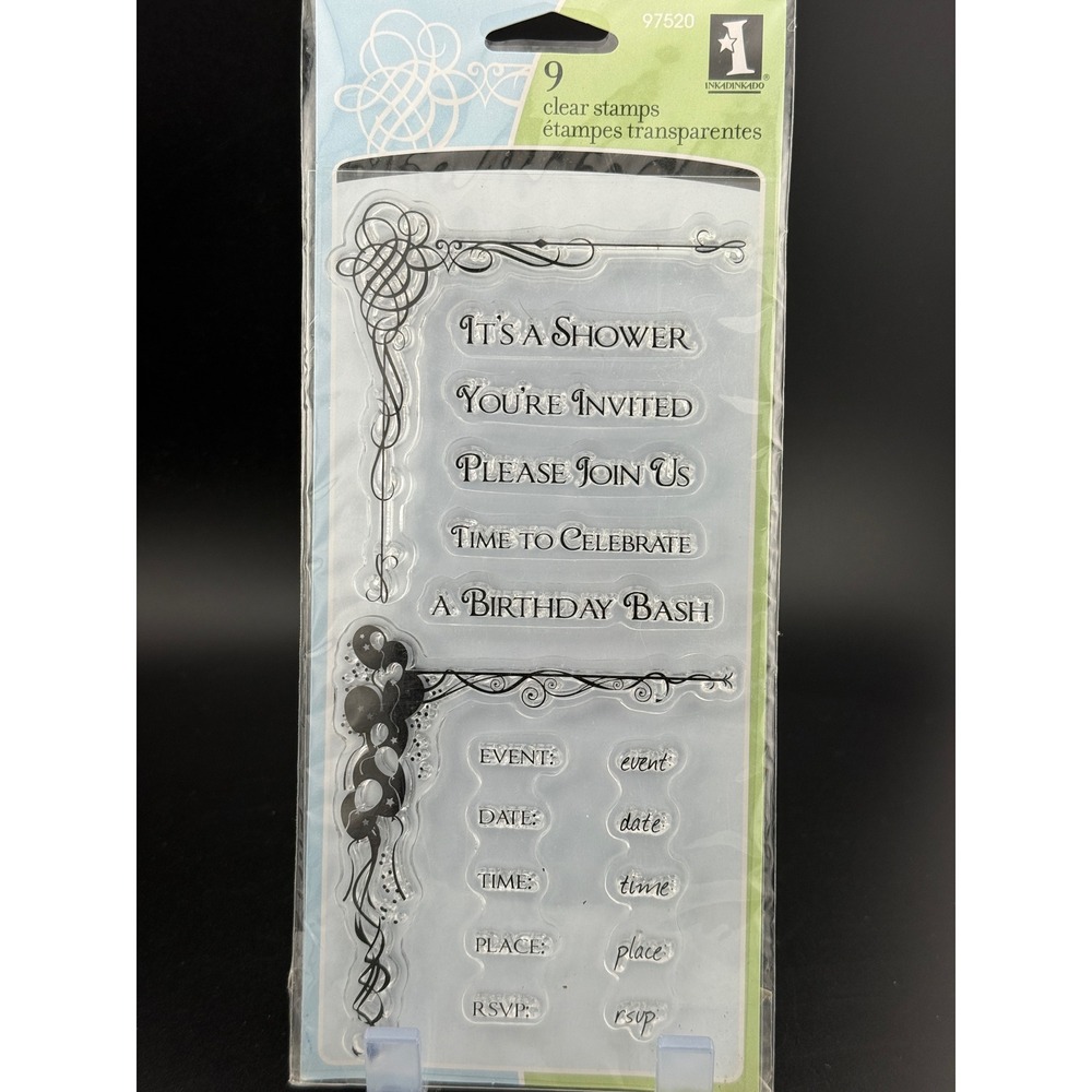 Inkadinkado Clear Stamps 97520 Invitations Birthday Shower Party 9pc Set